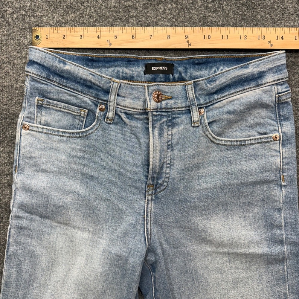 Express 70s Flare Mid Rise Light Wash Denim Jeans Womens 4R Conscious Edit - Picture 3 of 11